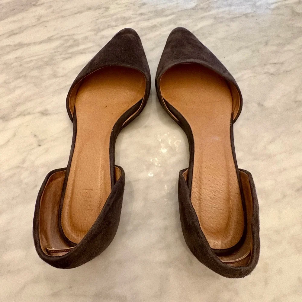 J.Jill Chocolate Brown Suede D'Orsay Flats Size 8.5 Minimalist Pointed Toe Shoes